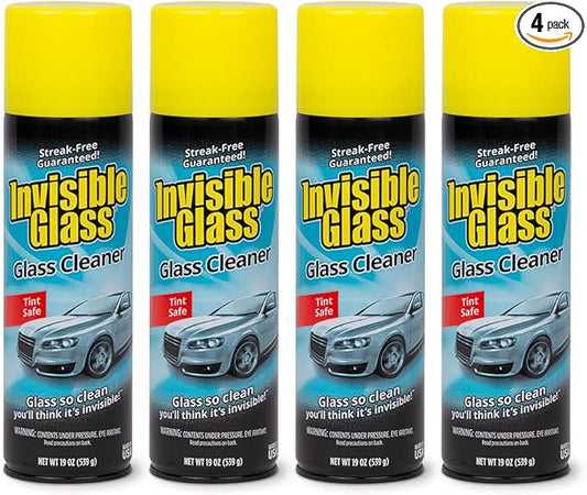 Invisible Glass 91164-4PK Premium Aerosol Glass Cleaner Spray for Car Windshields and Windows, Automotive and Home Window Cleaner, Streak-Free, Ammonia-Free, Tint-Safe – 19 oz (Pack of 4)