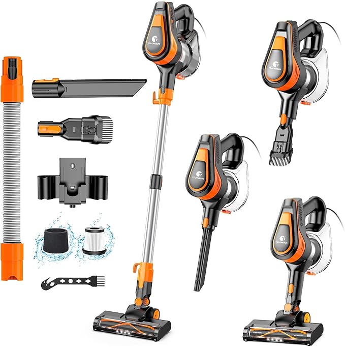 TC-JUNESUN 23Ft Corded Vacuum Cleaner, 600W Powerful Self-Standing Stick Vacuum for Home with 20Kpa Suction, 2 Speeds Lightweight Household Vacuum Cleaner for Carpet,Hardwood Floors and Pet Hair