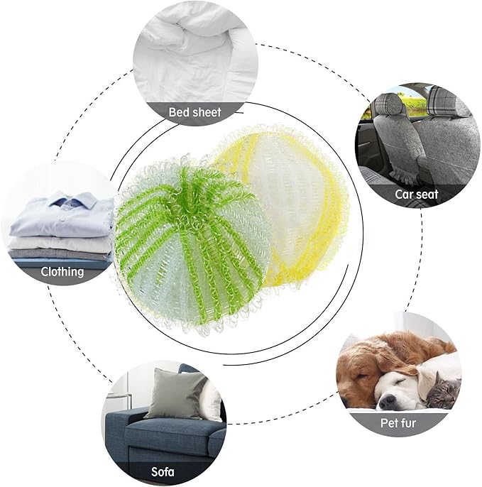 Pet Hair Remover for Laundry, 12 PCS Reusable Pet Hair Remover Balls, Washing Machine Hair Catcher for Dog and Cat Hair Removal, Gentle Lint Collector for Laundry Care, Yellow & Green