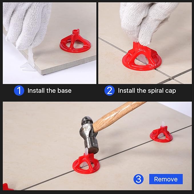 HRGGN Professional Tile Leveling System Kit，Anti-Loosening Spacers/Wall, Bathroom Tiling -1/32-1/16-1/8 Precision Alignment & Grout Spacing Tools(200caps, 1/32-1/16-1/8)