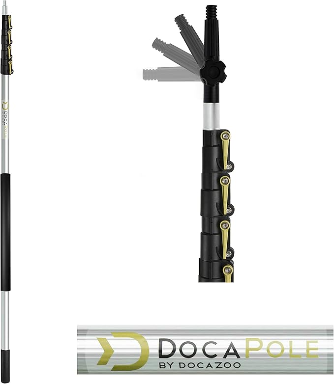 DOCA Scrub Brush 7-30 Ft with Long Handle Extension Pole - Outdoor Broom and Scrubbing Brush for House Floor, Deck, Patio, Car - Medium Brush