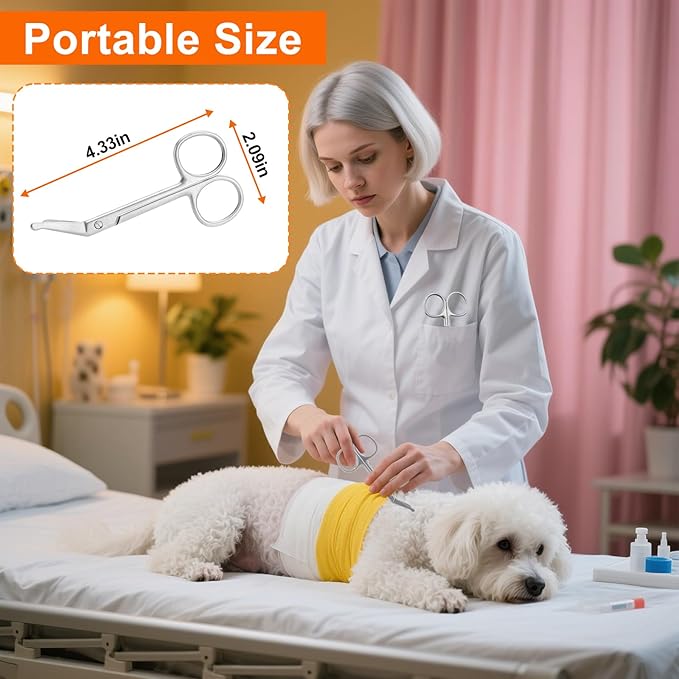 Lister Bandage Scissors Veterinary, 4.3" Trauma Shears, Stainless Steel Medical Scissors, with Curved and Blunt-end Design, Easy to Cut Bandage, Ideal for EMTs, Veterinarians, Paramedics and Nurses