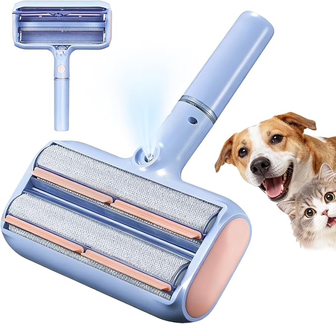 Pet Hair Remover, Pet Hair Removal Tool, Reusable Lint Roller with Double Roller,Cat and Dog Hair Remover for Furniture, Couch, Carpet, Car, Dual Trapping compartments with Spray Function