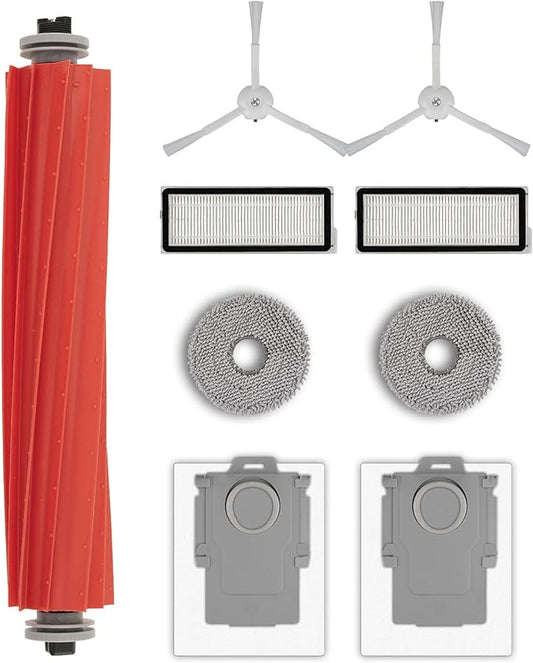 (9 Pack) QRevo S Replacement Parts Compatible with Roborock Qrevo S, Qrevo Pro, Qrevo MaxV, QRevo Plus Robot Vacuum, 1 Roller Brush, 2 White Side Brushes, 2 Dust Bags, 2 HEPA Filters, 2 Mop Pads