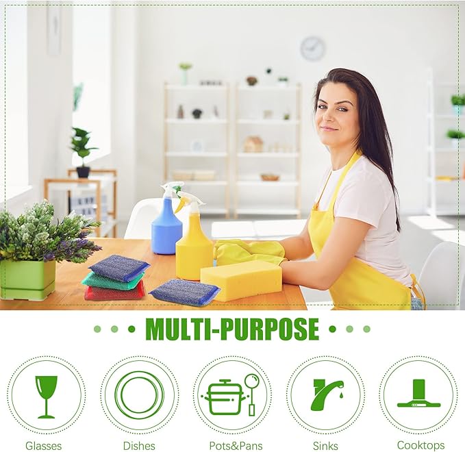 Roshtia 16 Pack Steel Dish Sponge Scrub Sponge for Kitchen Multipurpose Dish Scrubber Household Cleaning Non Scratch Foam Rubber for Cleaning Dishes, Pans, Pots and Hard Stains, Color Random