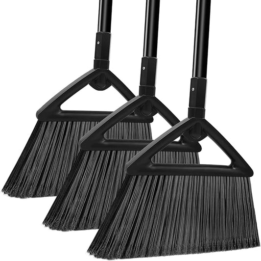 PUTNATRUE Heavy Duty Commercial Broom, 3 Pack Upgraded Angle Brooms for Sweeping Outdoor and Indoor, Perfect Black Brooms of House, Kitchen, Garage, Courtyard, Concrete