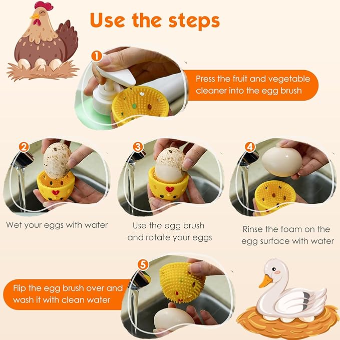 Egg Brush Cleaner, Egg Cleaner Scrubber for Fresh Eggs, Cute Chick Shaped Silicone Egg Washer, Reusable Multipurpose Washing Egg Tool for Fruits and Vegetables (Blue)