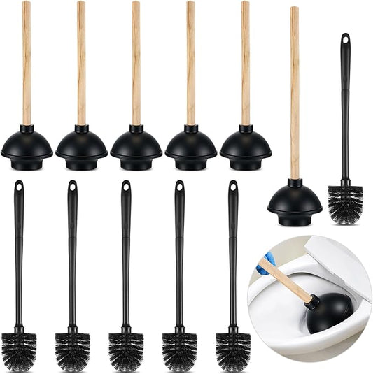 Sawysine 12 Pcs 18 Inch Toilet Plungers and 16.54 Inch Toilet Bowl Cleaning Brush Heavy Duty Commercial Plungers with Double Thrust Force Rubber Suction Cup for Bathroom Household Stores Restaurants