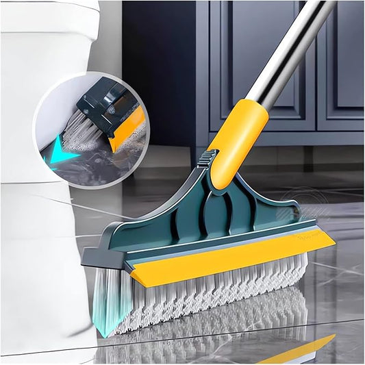 2 in 1 Cleaning Scrub Brush with Long Handle Heavy Duty - 2023 New Shower Powerful Brush and Scraper 2-in-1 Cleaning Tool with Soft Scraper Squeegee, V-Shaped Bristles Scrubber Deck Brush (Green)