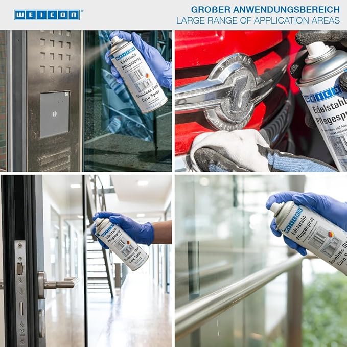WEICON Stainless Steel Care Spray 13.5 fl oz Effective Stainless Steel Cleaner of Metallic Surfaces Anti-Static & Matte