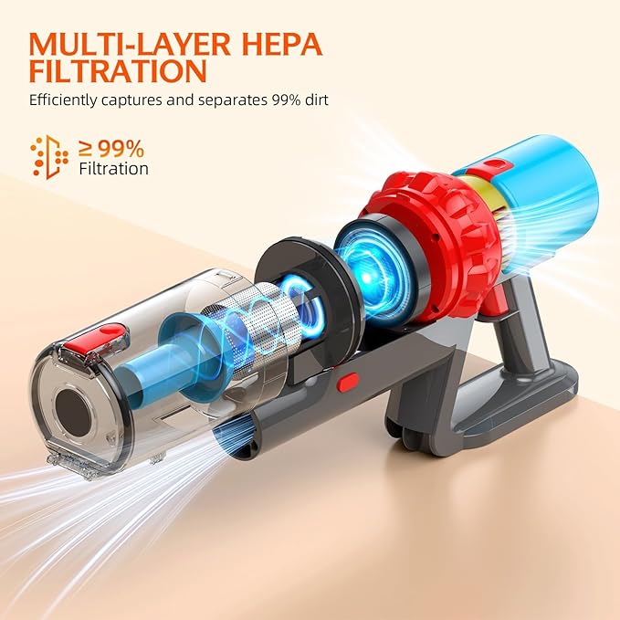 KZJKZJ Cordless Vacuum Cleaner, 550W 70Mins Powerful Suction Stick Vacuum, Anti-Tangle, Lightweight Vacuum Cleaner for Home, Rechargeable Vacuum Cordless for Hard Floor/Carpet/Pet Hair, LED Screen