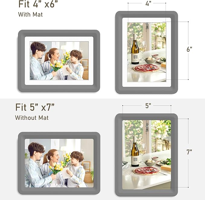 1-Pack 5x7 Picture Frame or 4x6 with Mat – Shatterproof Plastic Picture Frames for Family, Nursery & Playroom, Wall & Tabletop Frame for Home or Office, Safe Lightweight Design, Graphite Mist