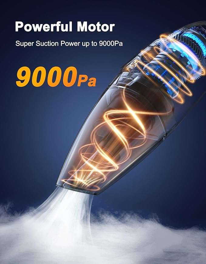 Otemly Handheld Vacuum Cordless Rechargeable 9KPA - [2H Fast Charging Dock] Portable Car Vacuum Cleaner High Power Suction with LED Light, 2 HEPA Filters, Dust Busters Wet Dry for Home/Car/Office/Pet