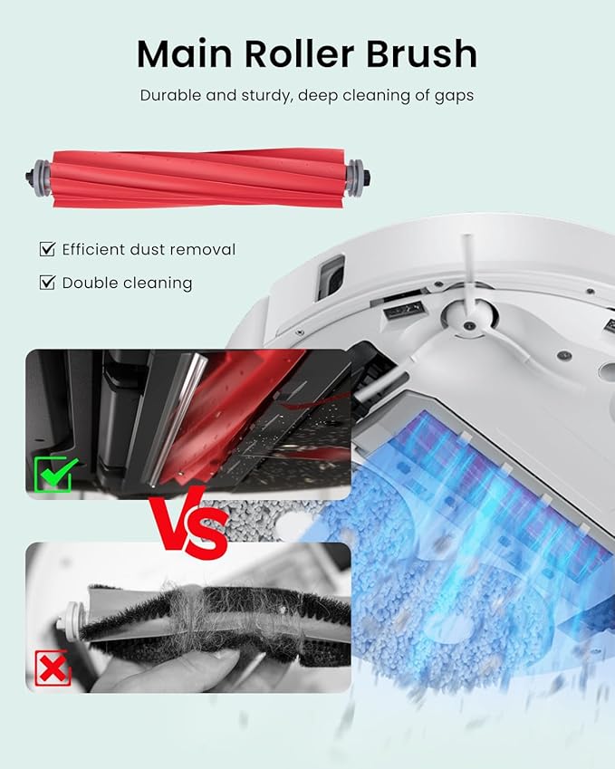 Rrochio 23 Pack Replacement Parts for Roborock Q Revo Robot Vacuum Accessories Kit with1 Main Brush,6 Mop Pads,6 Black Side Brushes,6 Dust Bags,2 Hepa Filter,1 Cleaning Tool,1 Screwdriver