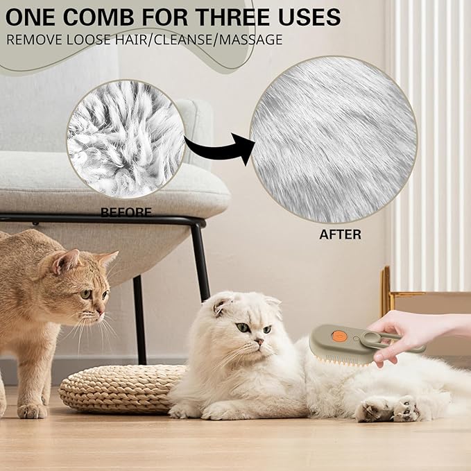 MCDZZHSTBD Steamy Pet Brush - Convenient Hair Removal, Easy Collection, Massage Function - Ideal Steam Brush for Cats! (White+coffee)