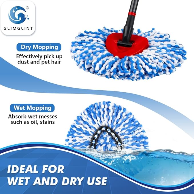 Mop Replace Heads Compatible for O Cedar 4 Pack, Spin Mops Refill Head Replacement for RinseClean 2-Tank System, Machine Washable, Suitable for Hard-surfaced Floors Cleaning