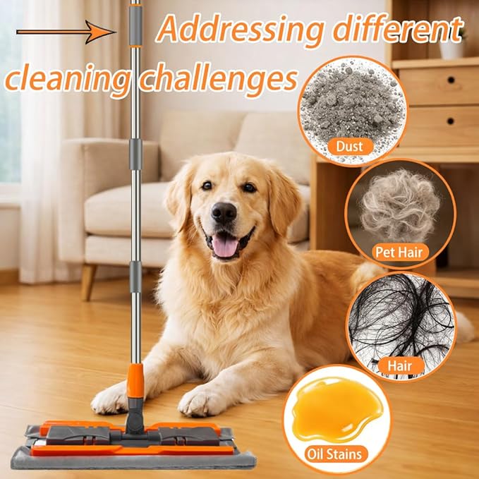 57-inch professional-grade microfiber flat mop with stainless steel telescopic handle and 4 washable cleaning pads, specifically designed for floor cleaning—an essential choice for household cleaning.