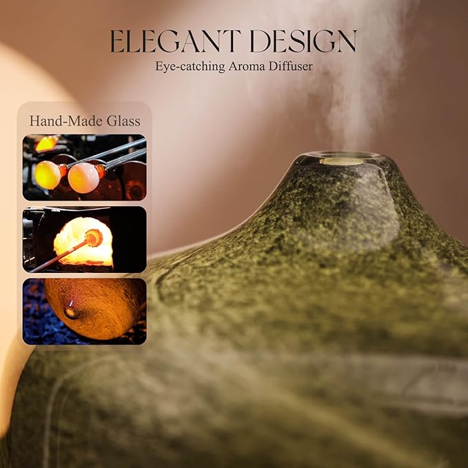 Porseme 500ml Glass Essential Oil Diffuser Aromatherapy Ultrasonic Cool Mist Humidifier 15-21 Running Hours Waterless Auto-Off Air Diffusers for Sleeping Yoga Office Working Spa and Rest (Obsidian)