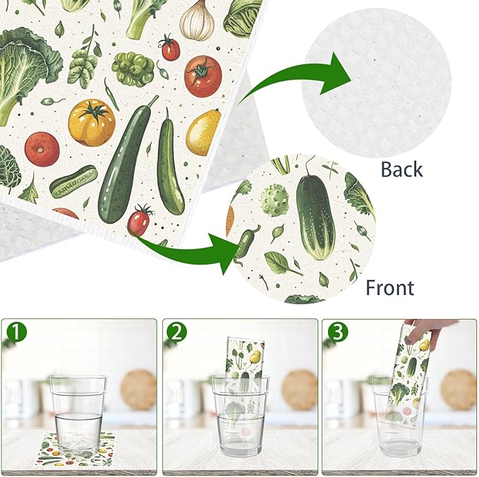 Vegetable Swedish Dishcloths for Kitchen - 6PCS Swedish Cloths for Washing Dishes, Carrot Pumpkin Reusable Dish Towels for Home, Washable Eggplant Onion Cleaning Sponge Gifts Quick Drying