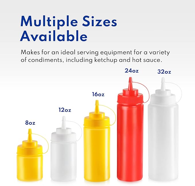 New Star Foodservice 26580 Plastic Squeeze Bottles with caps, Wide Mouth, 24 oz, Yellow, Pack of 6