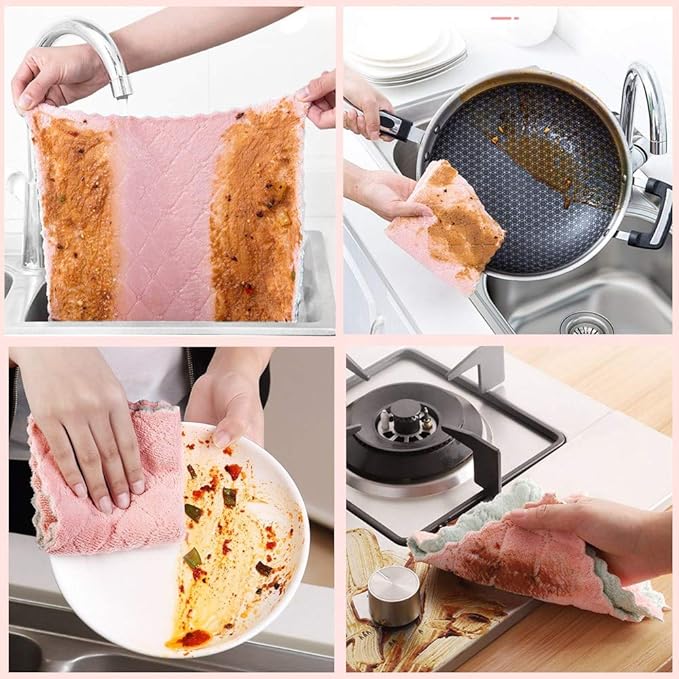 24-Pack Microfiber Cleaning Cloth, Kitchen Cloth Dish Towels, Double-Sided Premium Dishcloths, Reusable Household Cleaning Cloths for House Furniture Table Kitchen Glass Cleaning