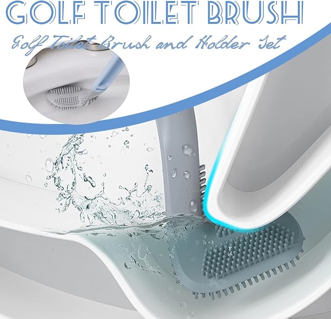 Golf Toilet Brush, Silicone Toilet Brush and Holder Set, Long Handled Toilet Brush, No Dead Corner (B(Without Cover))