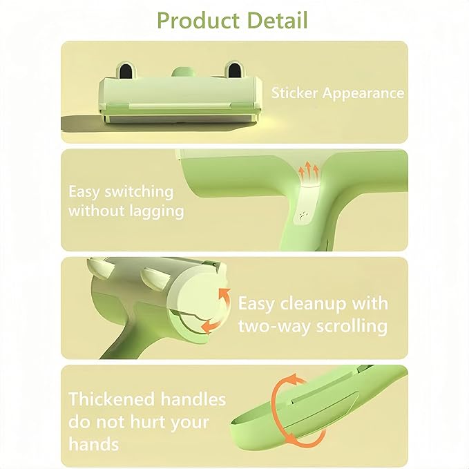 BoBow Roller Pet Hair Remover, Reusable Lint Roller Cat & Dog Hair Remover for Furniture, Couch, Carpet, Clothing and Bedding - Portable Multi-Surface Fur Removal Tool Green
