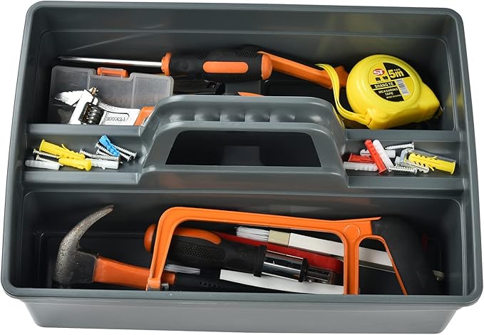 3-Compartment Plastic Cleaning Caddy Basket – Stackable Large Commercial Quality Plastic Tool Organizer Bucket with Handle, Black