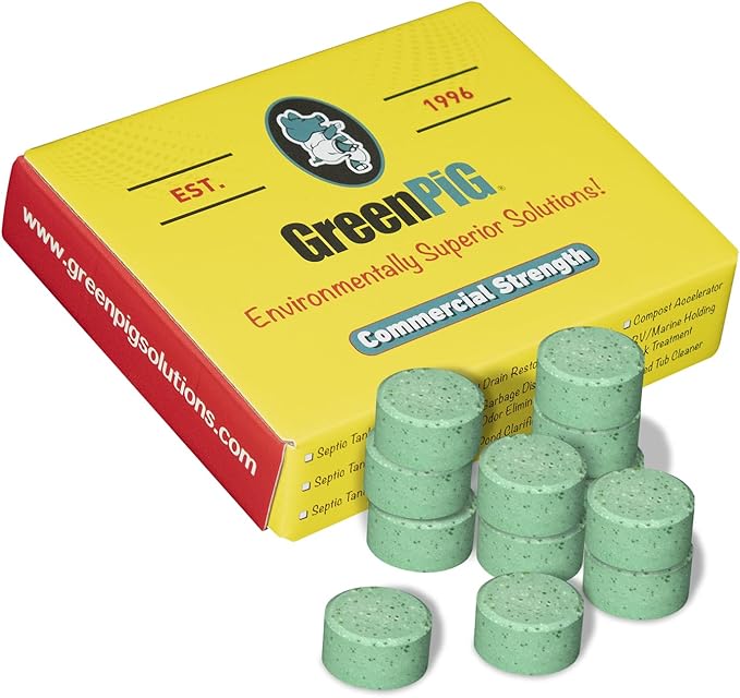 GREEN PIG Septic Tank Treatment Pods- Aids in the Breakdown of Septic Waste to Prevent Backups, Easy Flush Cleaner, 2-year supply, 12 Pods, 53C Live Tank Treatment