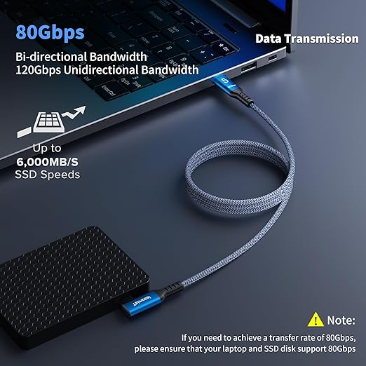 240W for Thunderbolt 5 Cable Right Angle 3.3 ft, 120Gbps Bandwidth, 80Gbps, Dual 8K, 4K 540Hz, Triple 4K 144Hz for iPhone 17, Thunderbolt 4, USB4, SSD, MacBook M4 Pro, Dock, eGPU, Mac mini M4 / M4 Pro
