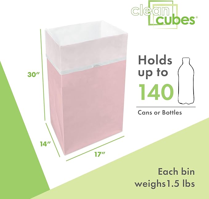 30 Gallon Disposable Pop-Up Trash Cans (3-Pack) with Fitted Bags – Foldable Garbage & Recycling Bins for Parties, Events & Kitchen (Pink, 30" H x 14" W x 17" D)