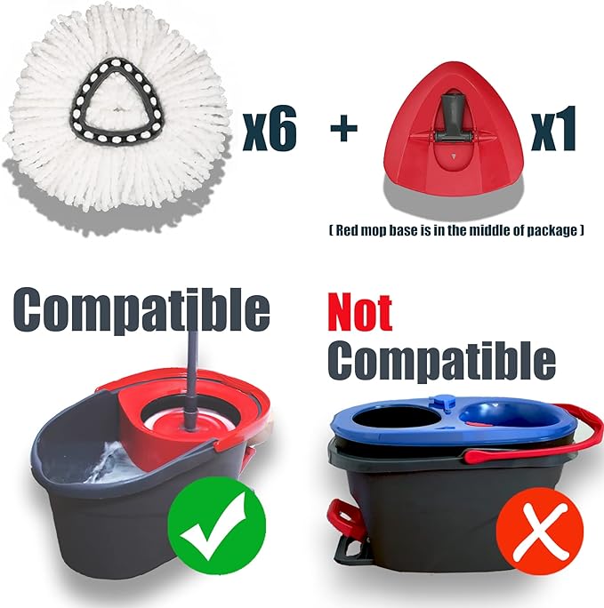 6 Pack Mop Head Replacement Compatible with O Ceda EasyWring Spin Mop Replace Refills for Ocedar, Deep Cleaning Machine Washable and Easy-to-Replace