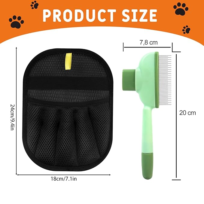 Jadesiegel 2-in-1 Flea Comb & Electrostatic Glove Set for Cats & Dogs | Removes Fleas, Tangles, Loose Hair & Dander | Bonus Pet Hair Remover for Furniture, Carpet & Bedding