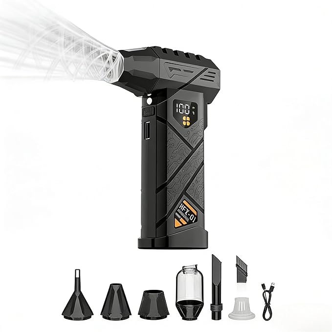 PURECOTERA Powerful Car Vacuum Cleaner,Compressed Air Duster - 6000 mAh,5 in 1, Digital, vacuuming, Compressed air, Lighting, Charging, for Computers, Keyboards, Home,car-Gifts for Men