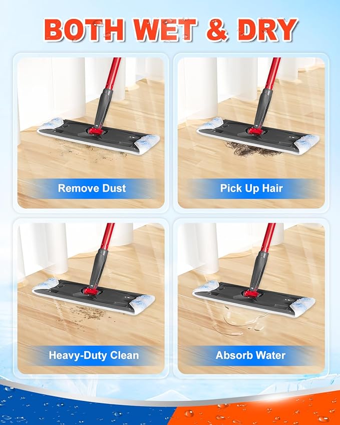 Mop Pads Compatible with Ocedar H2 pro Flat Mop System Replacement Pads, 8 Pack Mop Refills Fit for Ocedar Flat Mop, Washable Reusable Microfiber Mop Heads Replacements