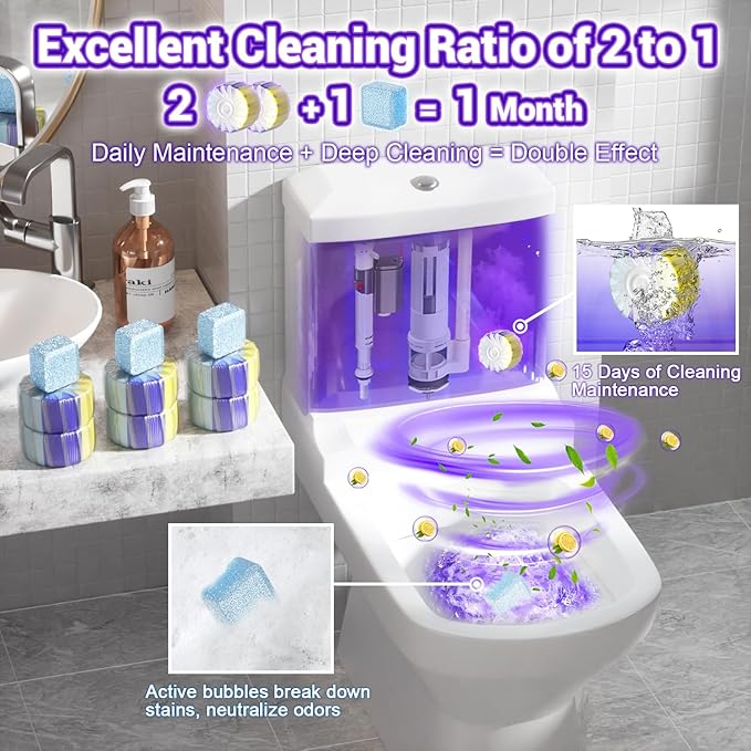 36 Pack Toilet Bowl Cleaners, 24PCS Upgraded Triple Effect Toilet Bowl Tablets with 12PCS Toilet Tank Cleaners Tablets with Bleach, Toilet Bowl Cleaners Drop in Tank, Lasting Fragrance(36 Pack)