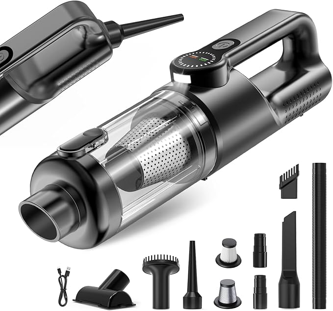 AOPIRDT Car Vacuum Portable Cordless-19000 Pa 4 in 1 Handheld Vacuum Cordless Brushless Motor with LED Light and Multi-Nozzles, One-Touch dust Removal for Car, Home, Office, Pet, Black