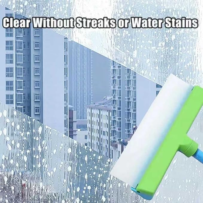Window Cleaning Kit, Window Squeegee Cleaner Kit, 3 in 1 Glass Cleaning Tool with Rotatable Silicone Microfiber Scrubber