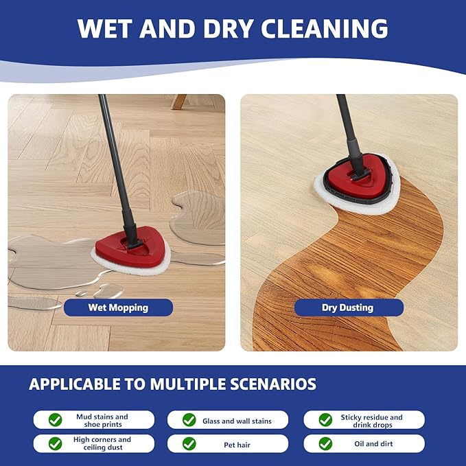 High-PQ Flat Mop Head Replacements, Microfiber Mopping Pads Refills, 5-Pack Spin Mop Pads + 1 Plastic Pad &1 Scrape for Floor, Wall & Ceiling Cleaning - Fits EasyWring & RinseClean Systems