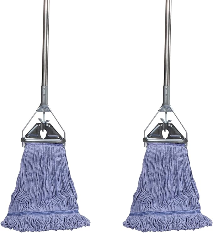 Midoneat Heavy Duty Loop End String Mop, 67Inch Stainless Steel Handle, Commercial Industrial Grade Mop for Floor Cleaning, 2 Packs