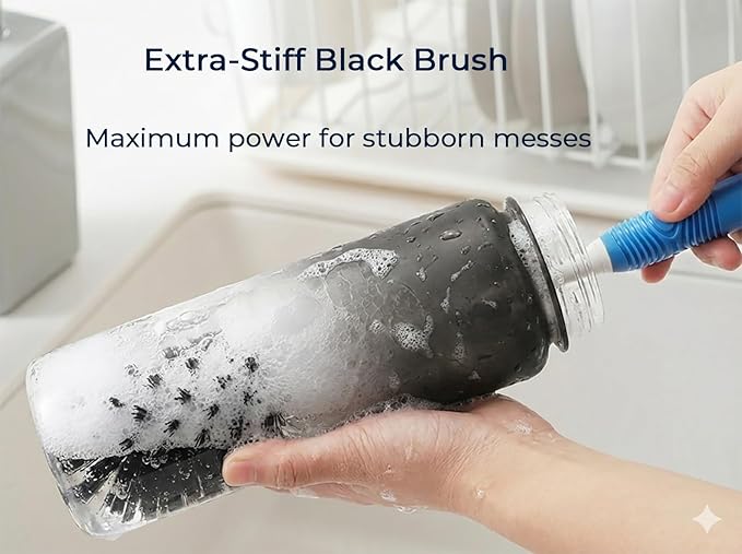 Bottle Brush 2-Pack, Baby Bottle & Water Bottle Cleaner Brush with Long Handle and Dual-Action Bristles