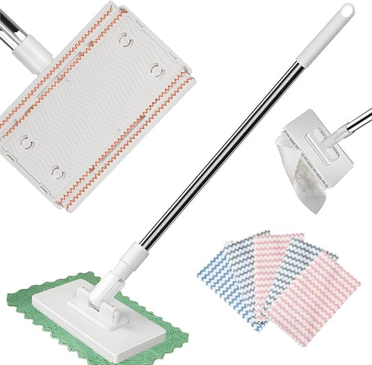 Jurfest Small Mop, Long Handle Stick Lazy Mops with One-Click Cloth Change, Locking Head with Sweeping Cloths for Wet & Dry Cleaning (1*mop+5*Cloth)