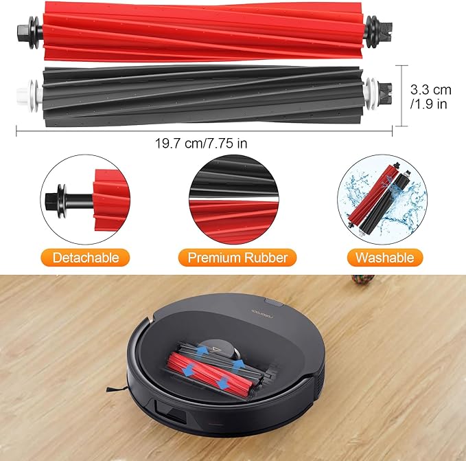 Q5 Max+ Replacement Accessories for Roborock Q5 Max+/ Q8 Max+ /Q5 Max Plus / Q5 Pro / Q5 Pro+ Plus Replacement Parts for Q5 DuoRoller+ Accessory Kit, 2 Main Brushes 4 Filters 4 Mop Pads 4 Side Brushes