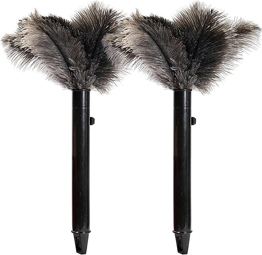 Retractable Ostrich Feather Duster for Cleaning, Fluffy and Natural Feather Duster with Retractable Handle， Reusable Eco-Friendly Handheld Cleaning Supplies (15 inch)