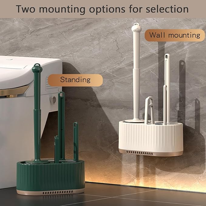 Basaza Toilet Brush and Holder Set Toilet Bowl Cleaning Brush and Holder for Bathroom 4 in 1 Beige Toilet Bowl Cleaner Brushes & Holders Bathroom Accessories Floor Standing or Wall Mounted