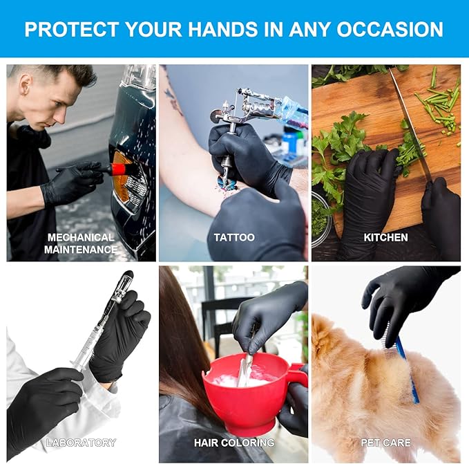 FINITEX - Black Nitrile Disposable Gloves, Exam Gloves, Powder-free, Latex-free, 3mil, Case of 10 Boxes