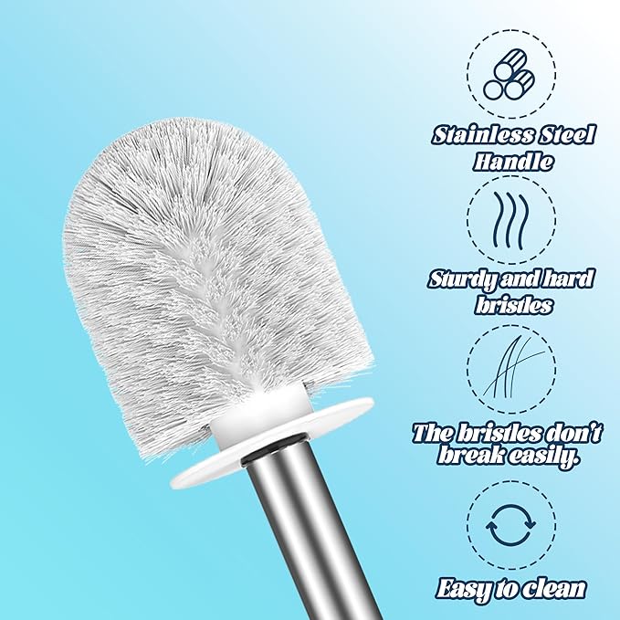 Toilet Brush 3 Pack, Toilet Brush and Holder Set, Long Handle Stainless Steel, Drip-Proof, for Bathroom Toilet Deep Cleaning -White