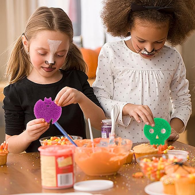 12 Pack Halloween Sponges Halloween Kitchen Decor Halloween Cleaning Sponges Cute Kitchen Scrub Sponges Skeleton Ghost Bat Pumpkin Sponge Non Scratch Temperature Sensitive Scrubbing. (Halloween)