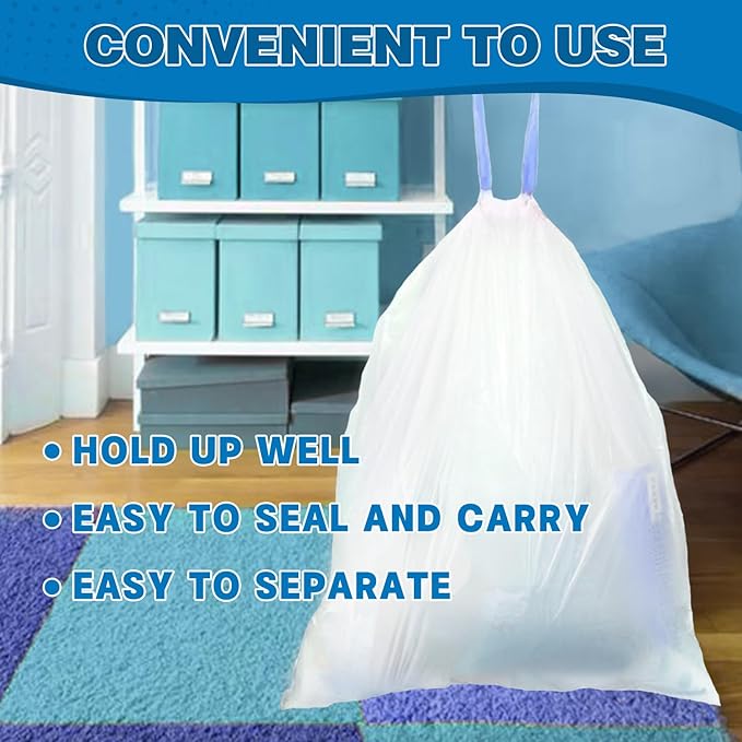 6 Gallon Trash Bags Drawstring 1.1 Mil - 120 Count Medium Garbage Bags,22.5 Liter Strong Plastic Trash Can Liners Unscented,Thick Waste Basket Bags for Home Bathroom Office Kitchen