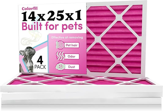 Colorfil 14x25x1 Air Filter (4-Pack) | Made in the USA | Color Changing | Remove Cat and Dog Odor | MERV 8 for Pet Hair Dander and Dust | 13.5"x24.5"x0.75" Exact Size